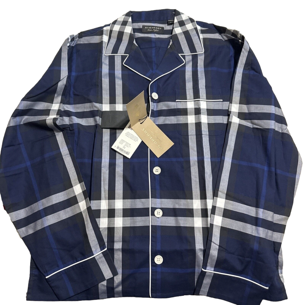 NWT Burberry Men's INDIGO Blue PAIGNTON Nova Check Cotton Pajama Shirt M